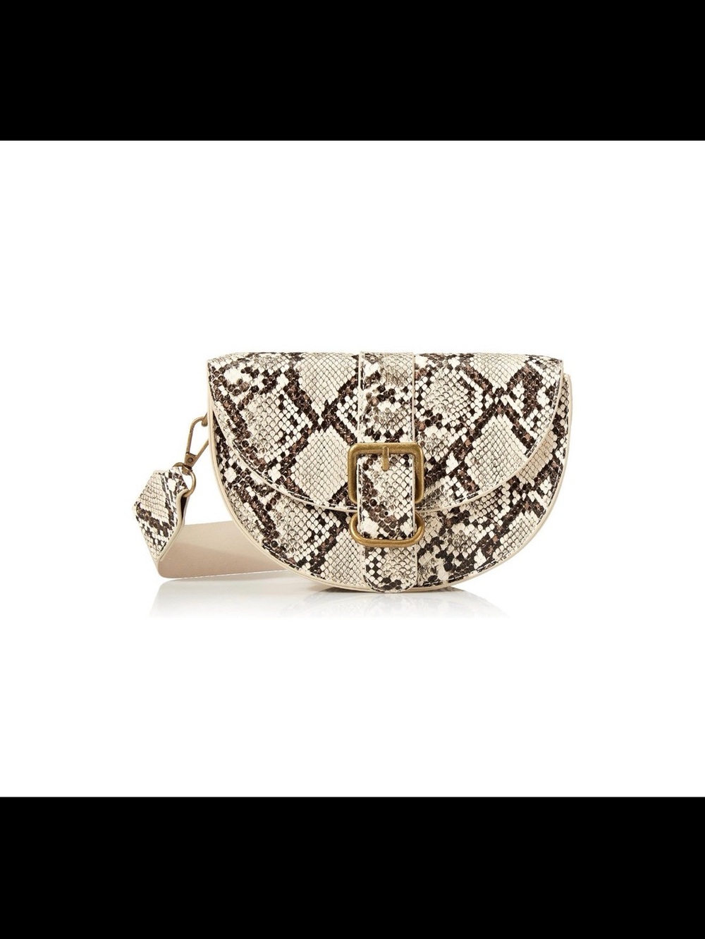 Python-Print Half Moon Crossbody Bag in Beige and Brown with Gold Buckle